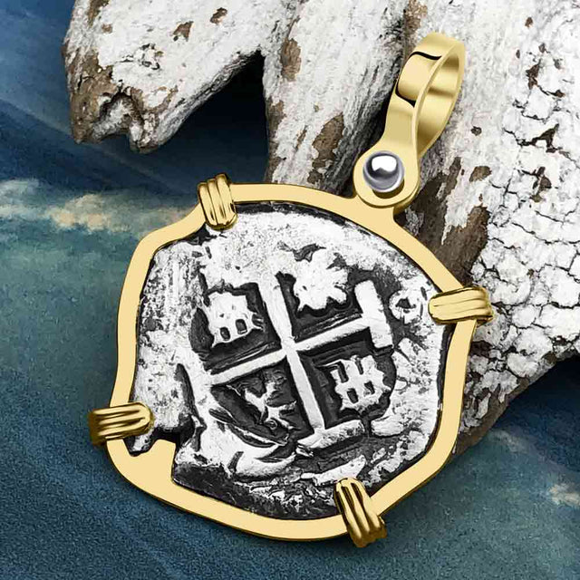 Princess Louisa Shipwreck Dated 1738 2 Reale Piece of Eight 14K Gold Pendant