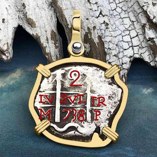 Princess Louisa Shipwreck Dated 1738 2 Reale Piece of Eight 14K Gold Pendant