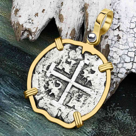 Princess Louisa Shipwreck Dated 1738 2 Reale Piece of Eight 14K Gold Pendant
