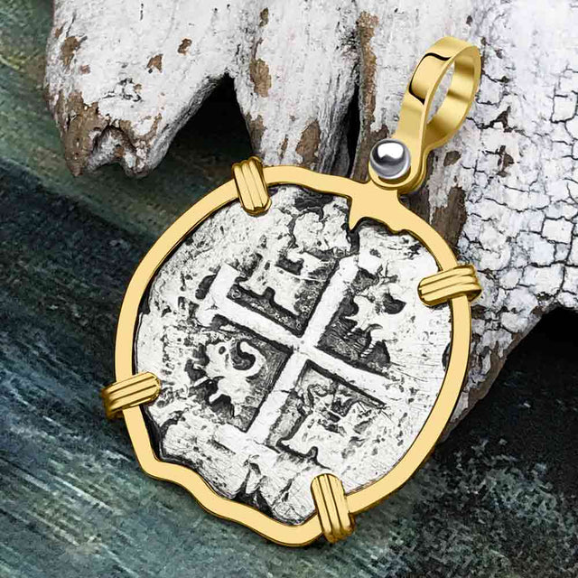 Princess Louisa Shipwreck Dated 1738 2 Reale Piece of Eight 14K Gold Pendant