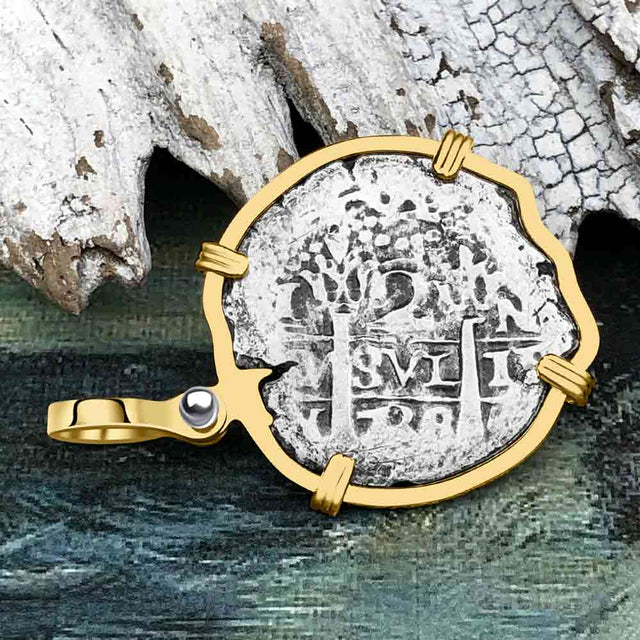 Princess Louisa Shipwreck Dated 1738 2 Reale Piece of Eight 14K Gold Pendant