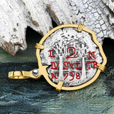 Princess Louisa Shipwreck Dated 1738 2 Reale Piece of Eight 14K Gold Pendant