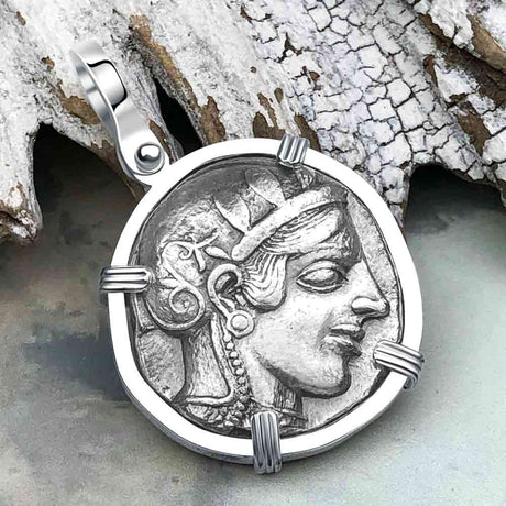 Ancient Greek Athena and the Owl Silver Tetradrachm circa 450 BC Sterling Silver Pendant
