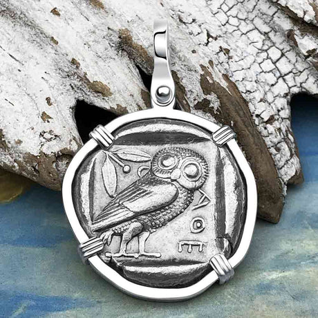 Ancient Greek Athena and the Owl Silver Tetradrachm circa 450 BC Sterling Silver Pendant