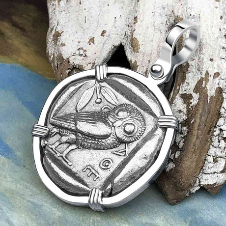 Ancient Greek Athena and the Owl Silver Tetradrachm circa 450 BC Sterling Silver Pendant