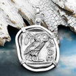 Ancient Greek Athena and the Owl Silver Tetradrachm circa 450 BC Zero-Die 14K White Gold Pendant