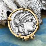 Ancient Greek Athena and the Owl Silver Tetradrachm circa 450 BC 14K Gold Pendant