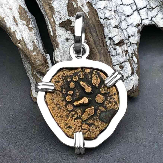 Rare Heart Shaped Biblical Widow's Mite Sterling Silver Pendant