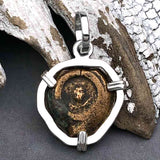 Rare Heart Shaped Biblical Widow's Mite Sterling Silver Pendant