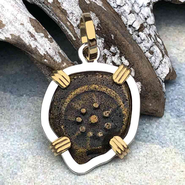 Rare Heart Shaped Biblical Widow's Mite 14K Gold and Sterling Silver Pendant