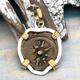 Rare Heart Shaped Biblical Widow's Mite 14K Gold and Sterling Silver Pendant