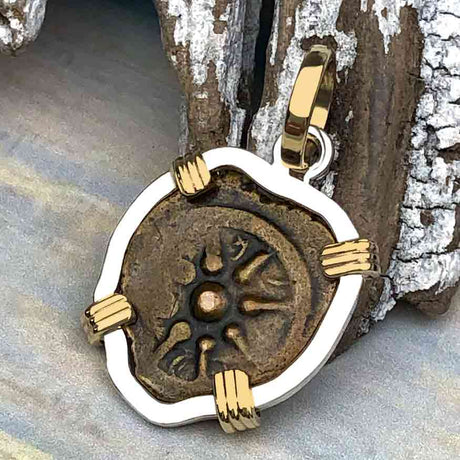 Rare Heart Shaped Biblical Widow's Mite 14K Gold and Sterling Silver Pendant