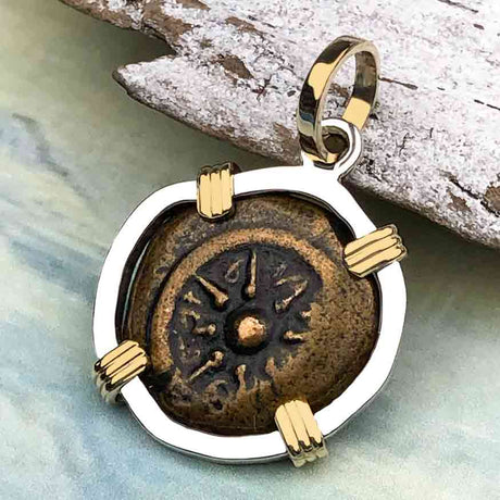 Biblical Widow's Mite 14K Gold and Sterling Silver Pendant 