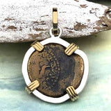 Biblical Widow's Mite 14K Gold and Sterling Silver Pendant 