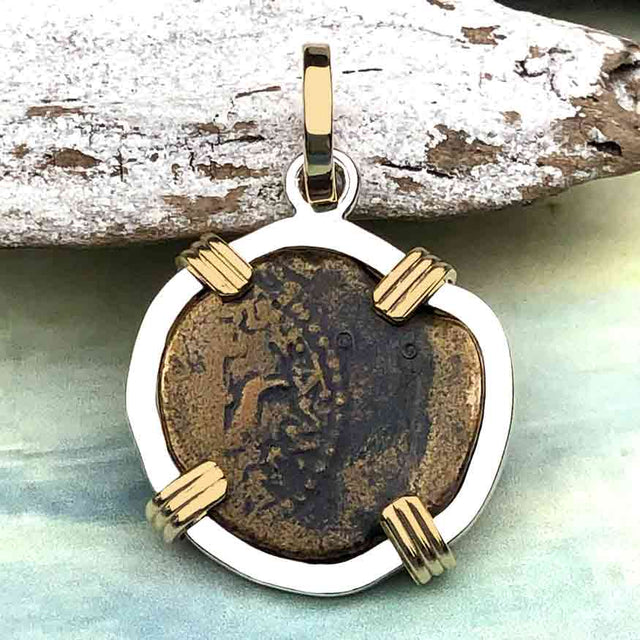 Biblical Widow's Mite 14K Gold and Sterling Silver Pendant 