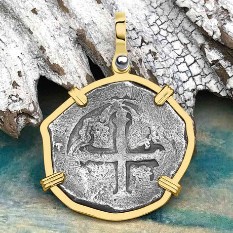 Concepcion Shipwreck 4 Reale Cob Silver Piece of 8 14K Gold Pendant