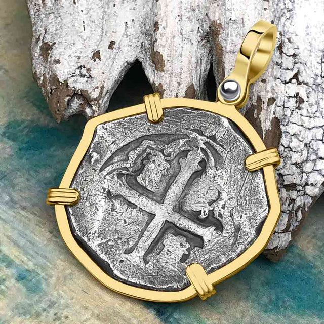 Concepcion Shipwreck 4 Reale Cob Silver Piece of 8 14K Gold Pendant