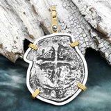 Concepcion Shipwreck 4 Reale Silver Piece of 8 14K Gold & Sterling Silver Pendant