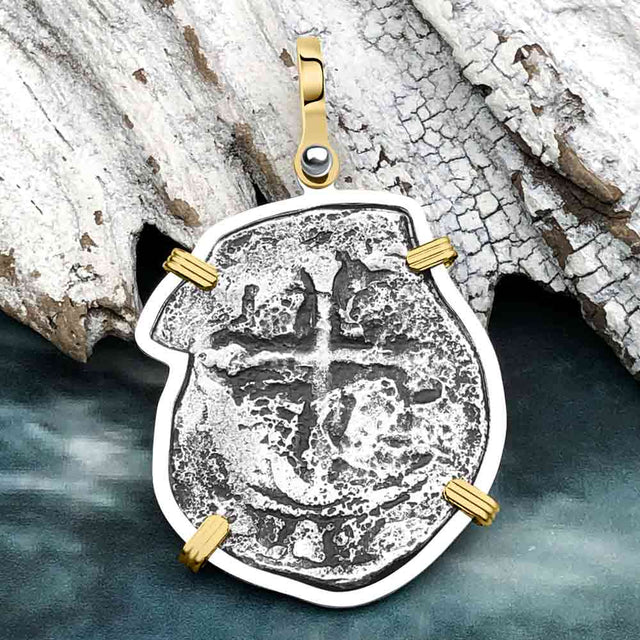 Concepcion Shipwreck 4 Reale Silver Piece of 8 14K Gold & Sterling Silver Pendant