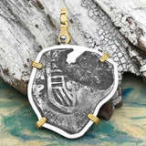 Heart Shaped Concepcion Shipwreck 4 Reale Silver Piece of 8 14K Gold & Sterling Silver Pendant