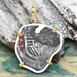 Heart Shaped Concepcion Shipwreck 4 Reale Silver Piece of 8 14K Gold & Sterling Silver Pendant
