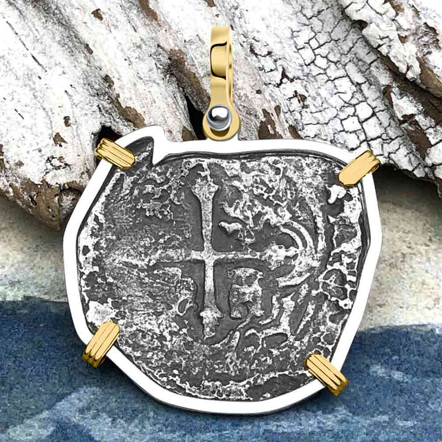 Concepcion Shipwreck 4 Reale Silver Piece of 8 14K Gold & Sterling Silver Pendant