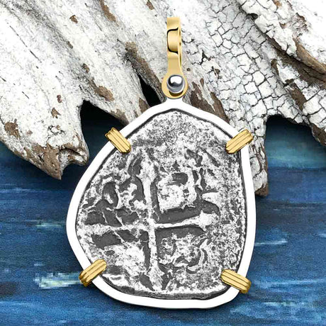 Concepcion Shipwreck 4 Reale Silver Piece of 8 14K Gold & Sterling Silver Pendant