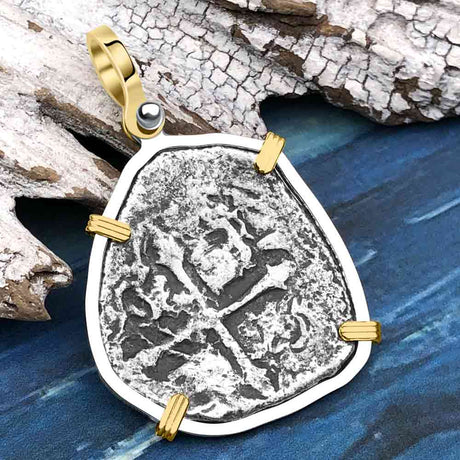 Concepcion Shipwreck 4 Reale Silver Piece of 8 14K Gold & Sterling Silver Pendant