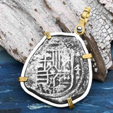 Concepcion Shipwreck 4 Reale Silver Piece of 8 14K Gold & Sterling Silver Pendant