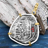 Concepcion Shipwreck 4 Reale Silver Piece of 8 14K Gold & Sterling Silver Pendant