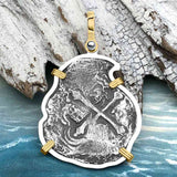 Concepcion Shipwreck 4 Reale Silver Piece of 8 14K Gold & Sterling Silver Pendant