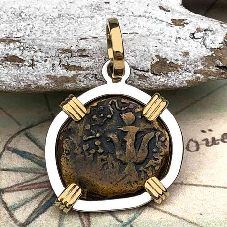 Biblical Widow's Mite 14K Gold and Sterling Silver Pendant