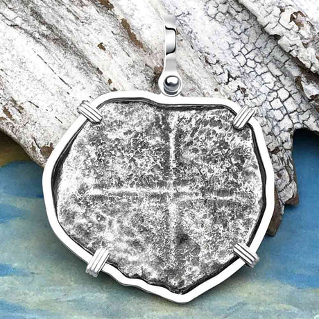 Heart Shaped Mel Fisher's Atocha 8 Reale Cob Shipwreck Coin Piece of 8 Sterling Silver Pendant