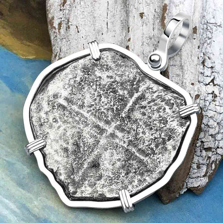 Heart Shaped Mel Fisher's Atocha 8 Reale Cob Shipwreck Coin Piece of 8 Sterling Silver Pendant