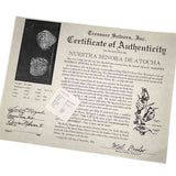 This coin comes with its original, historic Treasure Salvor's, Inc., raised seal Certificate and coin flip insert issued in 1986.