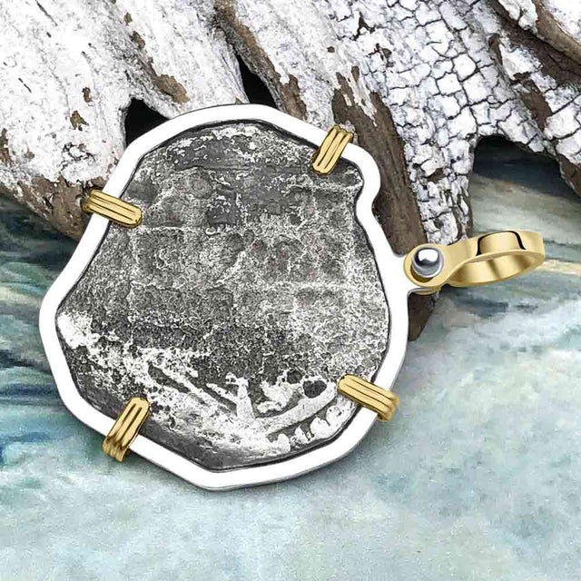 Heart Shaped Mel Fisher's Atocha 8 Reale Cob Shipwreck Coin Piece of 8 Sterling Silver Pendant