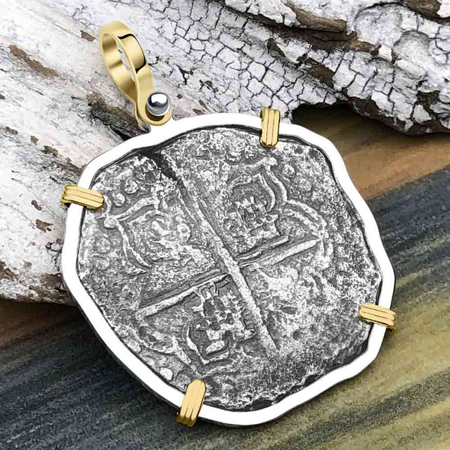 Mel Fisher's Atocha 8 Reale Cob Shipwreck Coin Piece of 8 14K Gold & Sterling Silver Pendant
