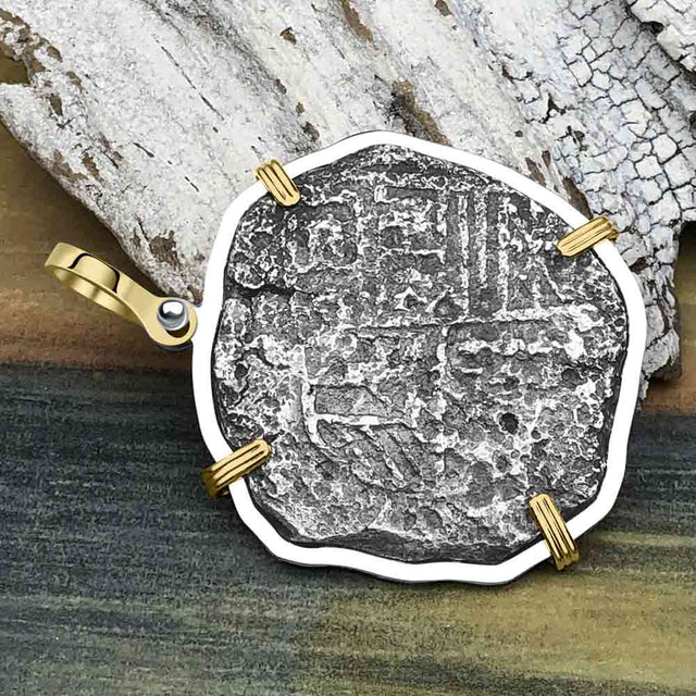 Mel Fisher's Atocha 8 Reale Cob Shipwreck Coin Piece of 8 14K Gold & Sterling Silver Pendant