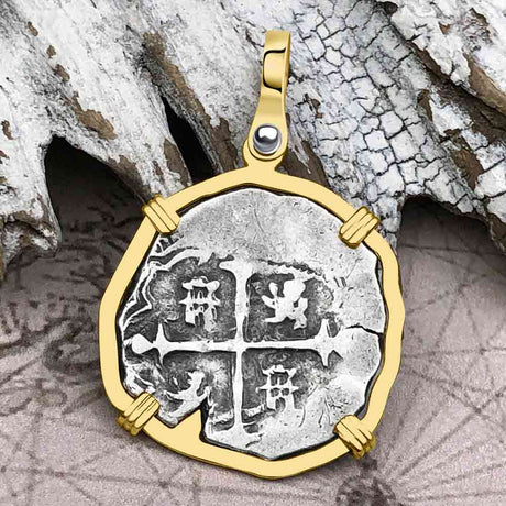 Atocha Era Buried Spanish 1 Reale Cob Piece of 8 14K Gold Pendant