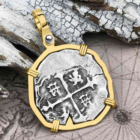 Atocha Era Buried Spanish 1 Reale Cob Piece of 8 14K Gold Pendant