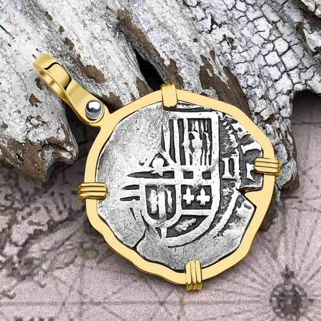 Atocha Era Buried Spanish 1 Reale Cob Piece of 8 14K Gold Pendant