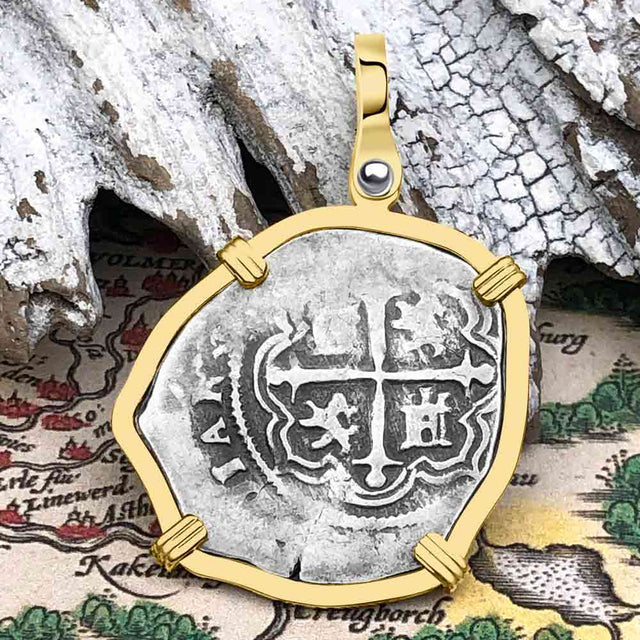 Atocha Era Buried Spanish 1 Reale Cob Piece of 8 14K Gold Pendant
