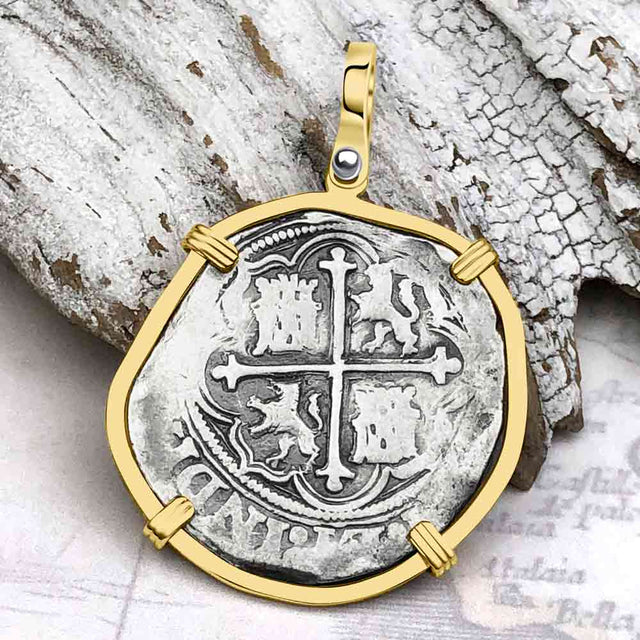 Atocha Era Buried Spanish 2 Reale Cob Piece of 8 14K Gold Pendant