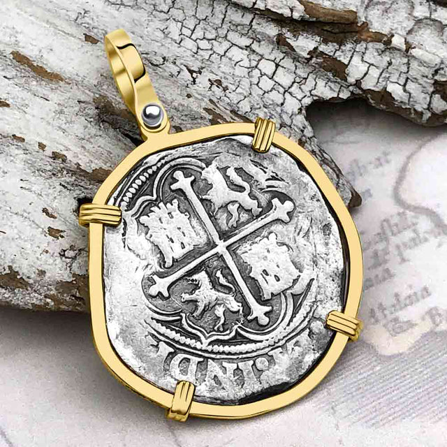 Atocha Era Buried Spanish 2 Reale Cob Piece of 8 14K Gold Pendant