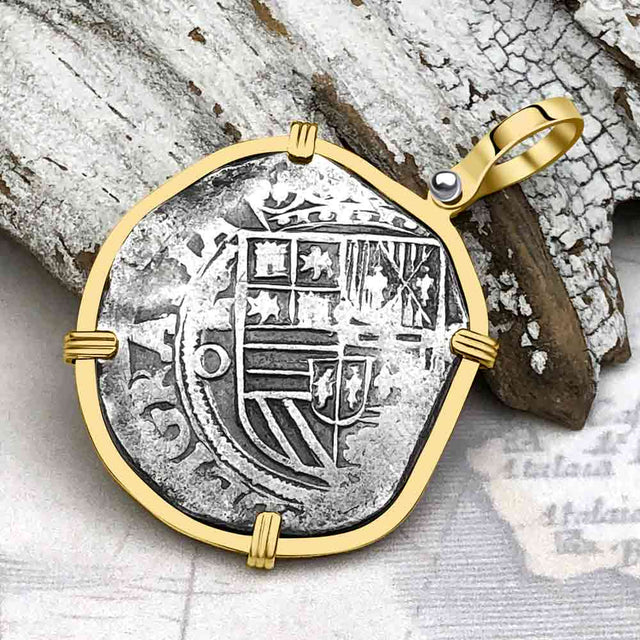 Atocha Era Buried Spanish 2 Reale Cob Piece of 8 14K Gold Pendant