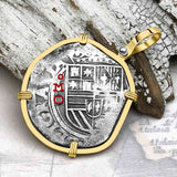 Atocha Era Buried Spanish 2 Reale Cob Piece of 8 14K Gold Pendant