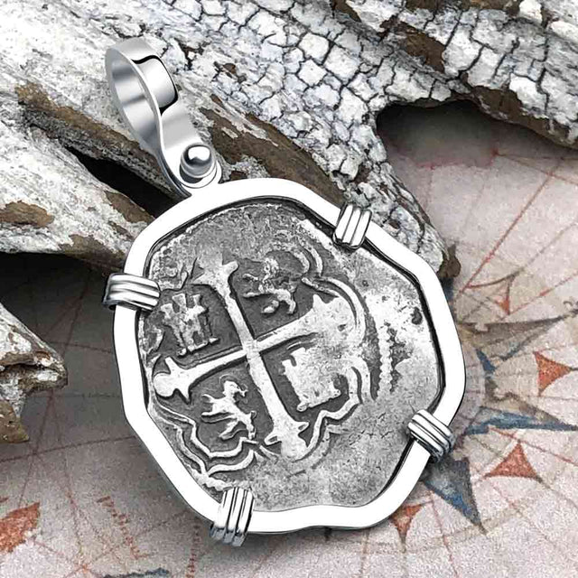 Atocha Era Buried Spanish 1 Reale Cob Piece of 8 14K White Gold Pendant