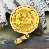 Roman Byzantine Empire "Victory" Angel 24K Gold Solidus Coin circa 491 AD 18K Gold Pendant