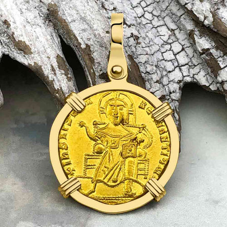 Byzantine Jesus Christ King of Kings 24K Gold Solidus Coin Circa 924 AD 18K Gold Pendant
