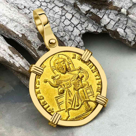 Byzantine Jesus Christ King of Kings 24K Gold Solidus Coin Circa 924 AD 18K Gold Pendant